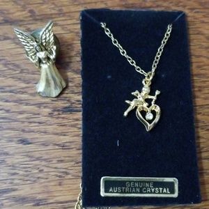 Angel pin and Cherub necklace